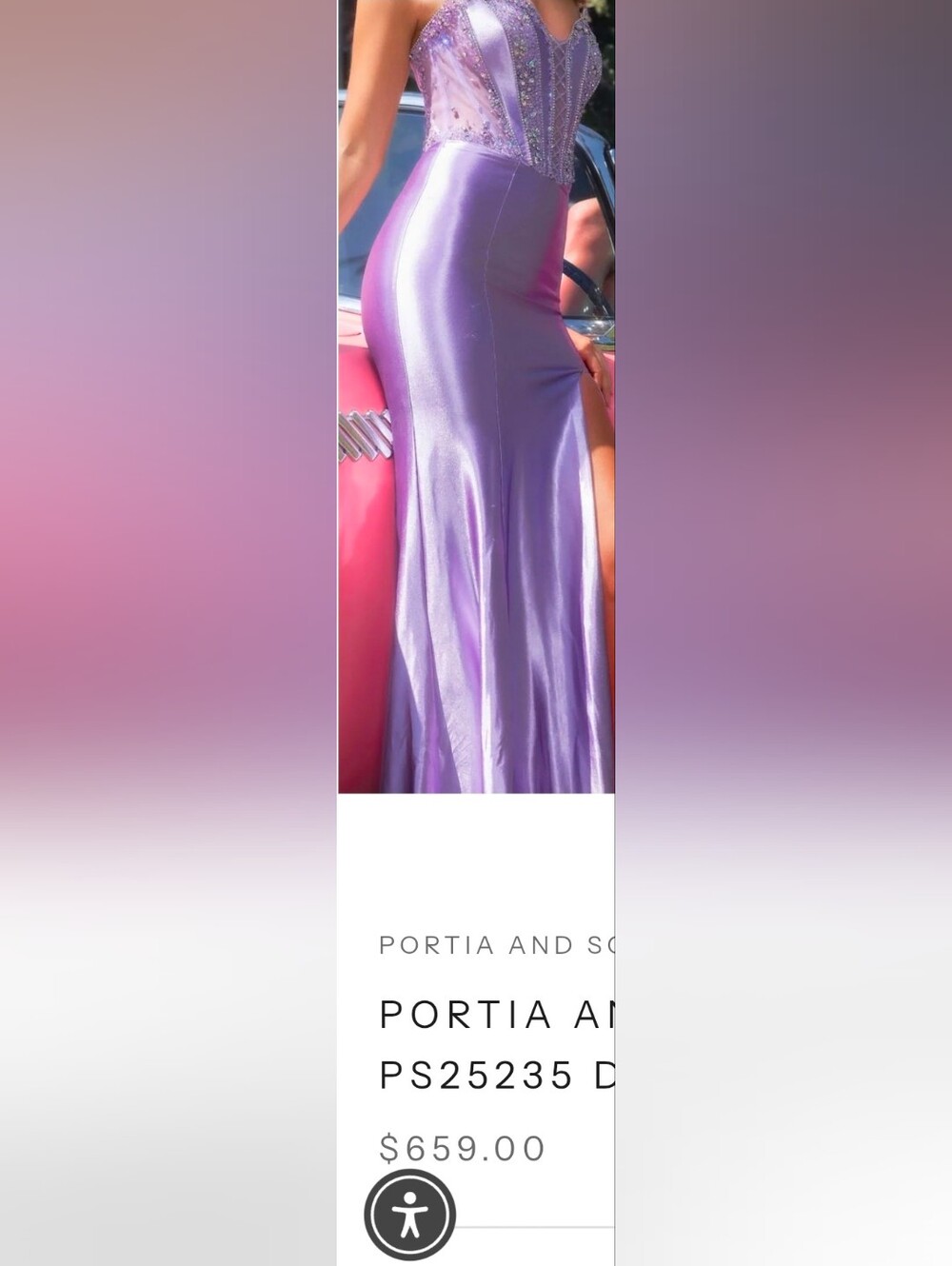 Sz8-Portia & Scarlett PS25235 Purple Strapless Crystal Corset Gown High Slit NWT